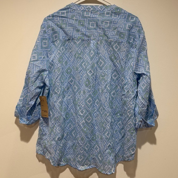 New Eden & Olivia Cotton Geometric Tribal Quarter Button Down Shirt XL Lightweig - Picture 3 of 9